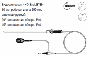 Видеотелескоп «HD EndoEYE», 10 мм, рабочая длина 390 мм, автоклавируемый, 30° направление обзора, PAL